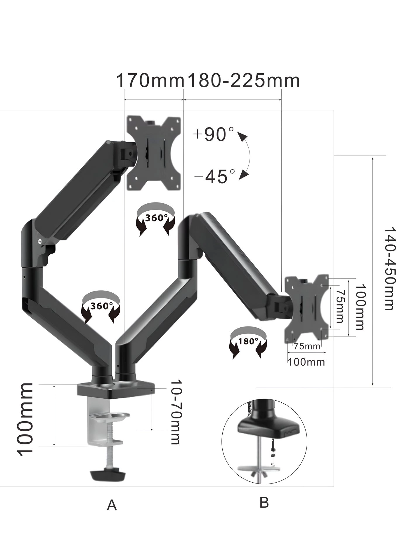 Dual Monitor Arm - Dual Arm 32 in 75x75/100x100mm