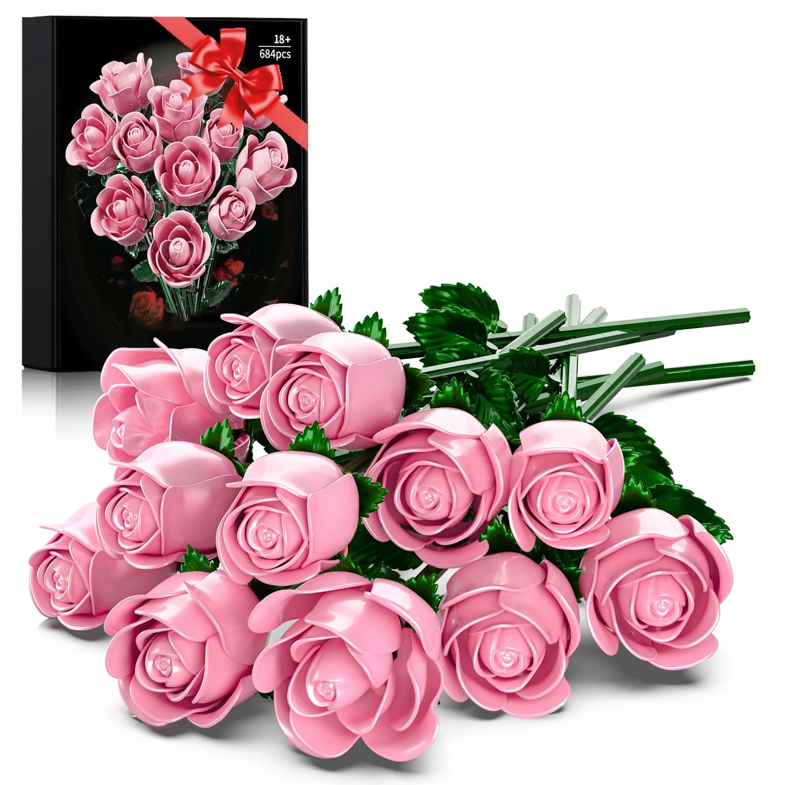 Satlwe Pink Rose Building Blocks Bouquet - 684 pcs