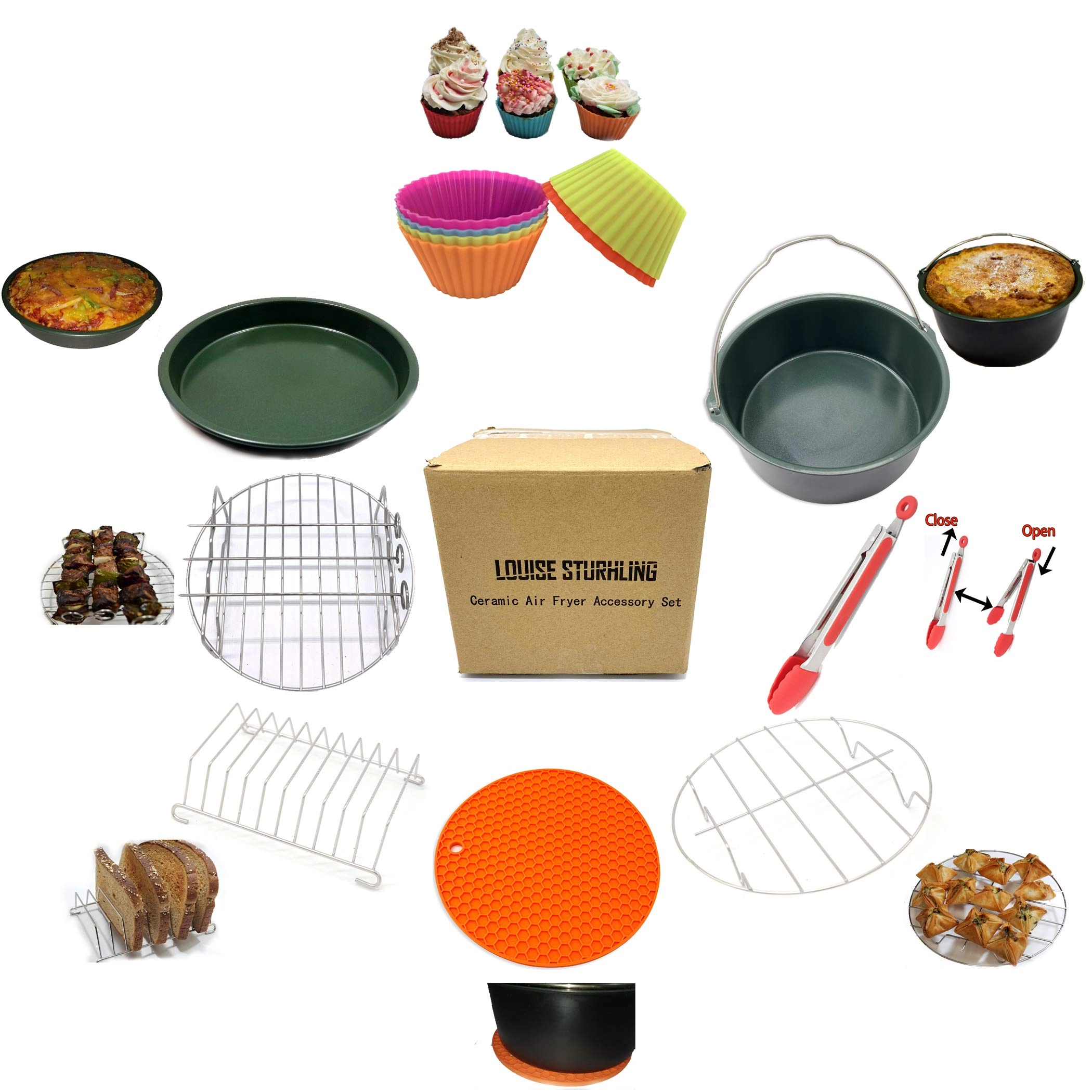 LOUISE STURHLING Air Fryer Accessories Set - High Grade Stainless Steel Ceramic Coating Aluminum High Temperature Silicone 8 piece(s)