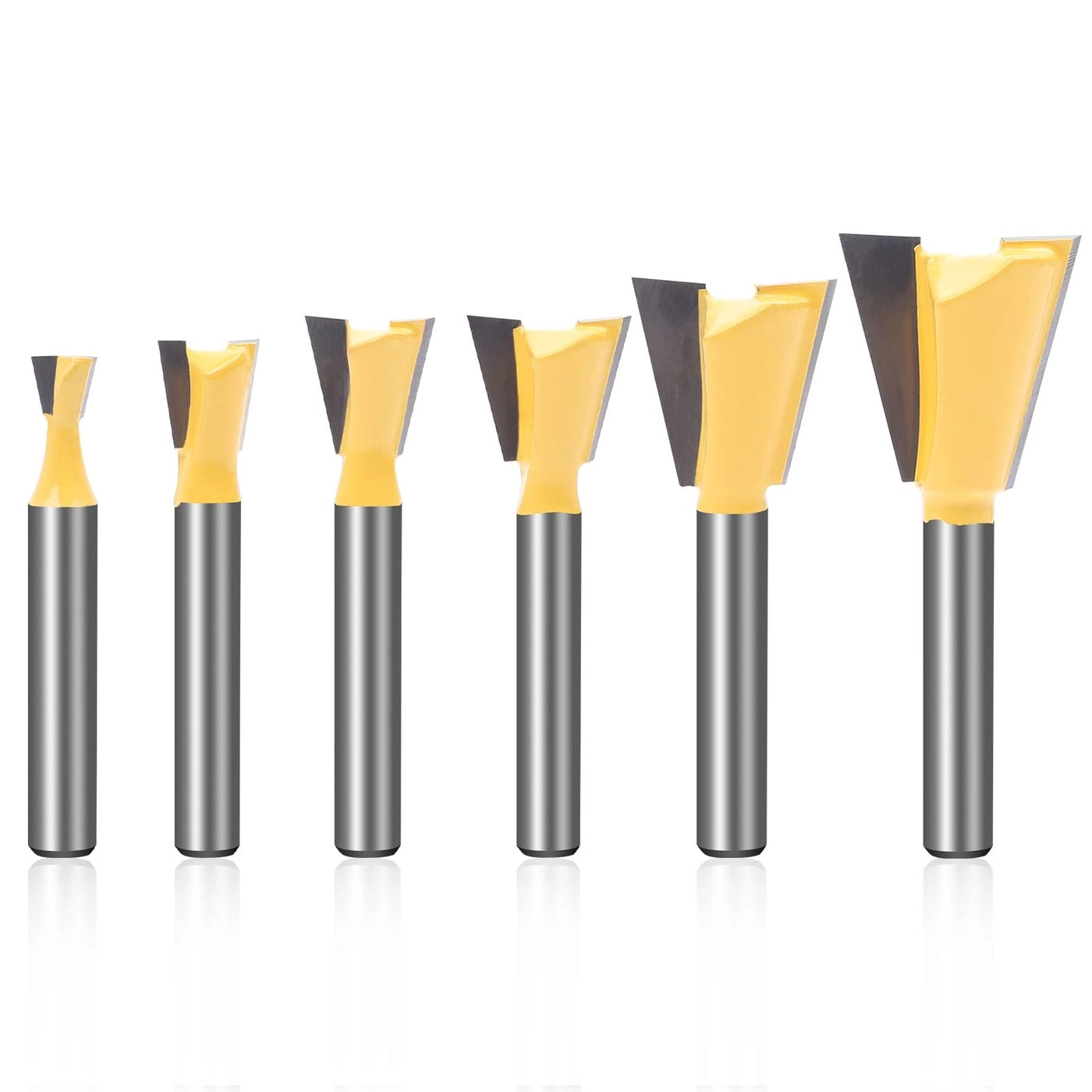 Dovetail Router Bit Set - 1/4" 3/8" 1/2" 5/8" 3/4" 7/8" 1/4 Inch Shank 6 Sizes