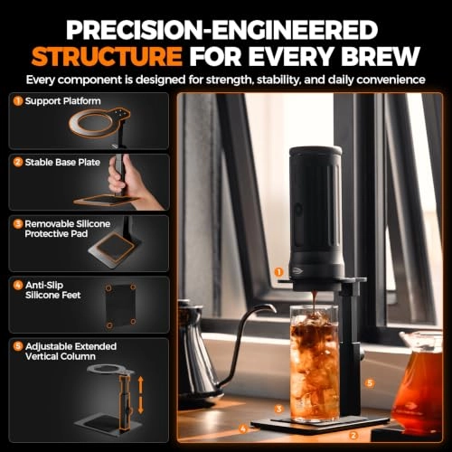 Adjustable Portable Coffee Maker Stand - Aluminum Alloy Anti-Slip Base