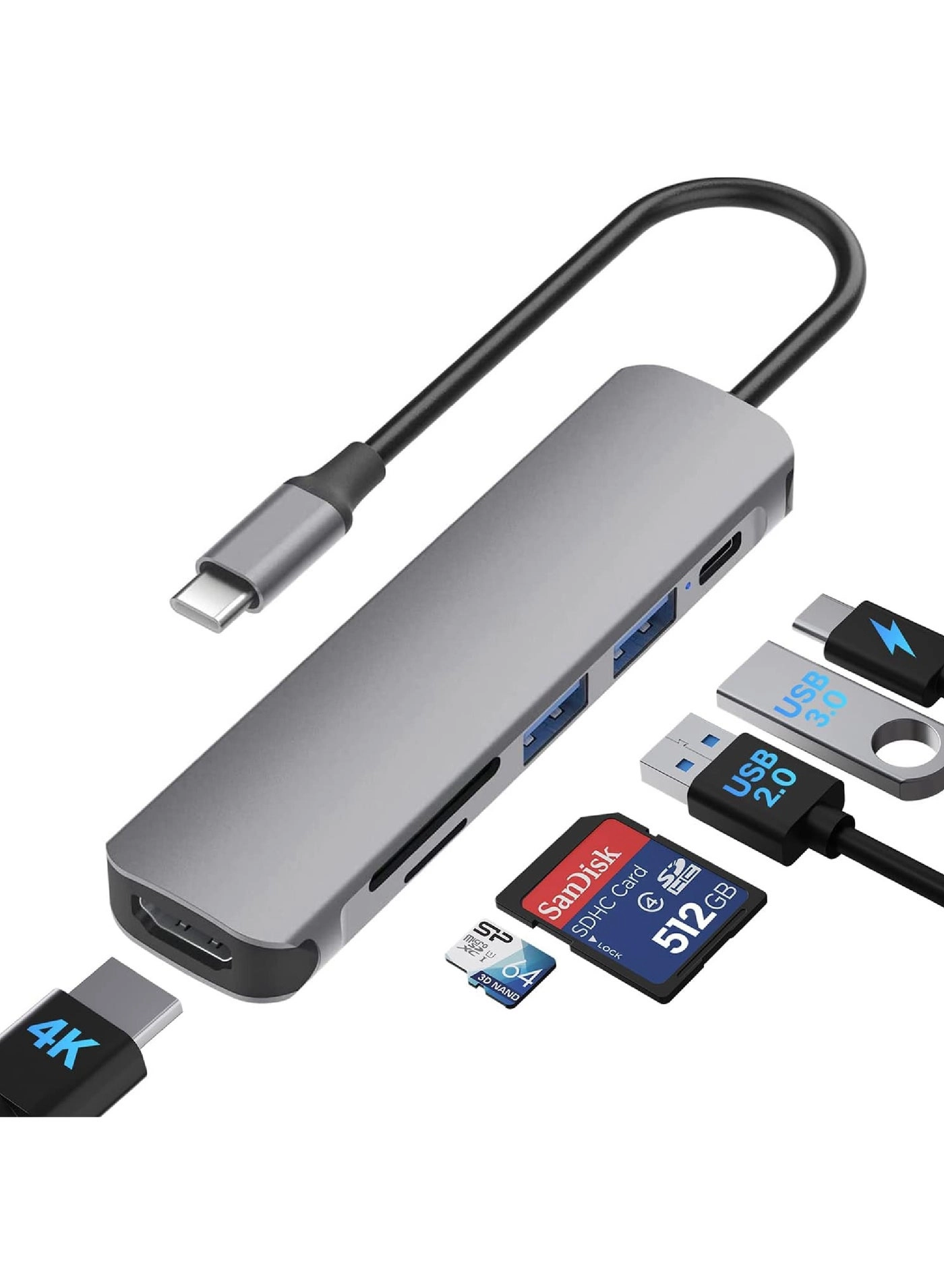 Rock Pow USB C Hub - 6in1 4K HDMI