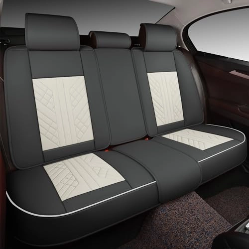 Bench Seat Cover - Rear Seat Faux Leather Grey and White