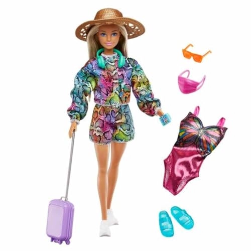 Barbie Holiday Fun Doll - 12 inches Blonde Highlighted Hair Travel Tote & Hat Ages 3+