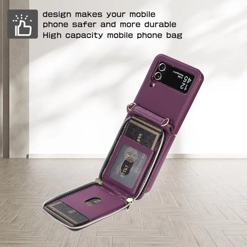 Miagon Case - Faux Leather Zipper Purse Wallet Phone Cover for Samsung Galaxy Z Flip4