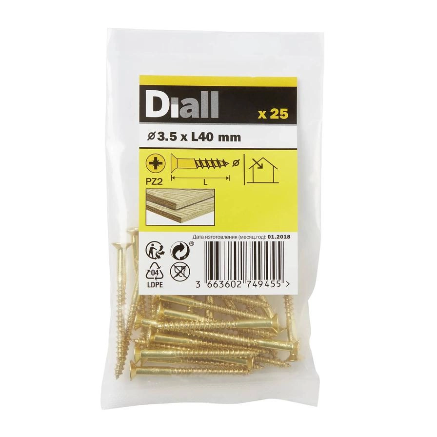 Diall Brass Wood Screw Pack 3.5mm 40mm