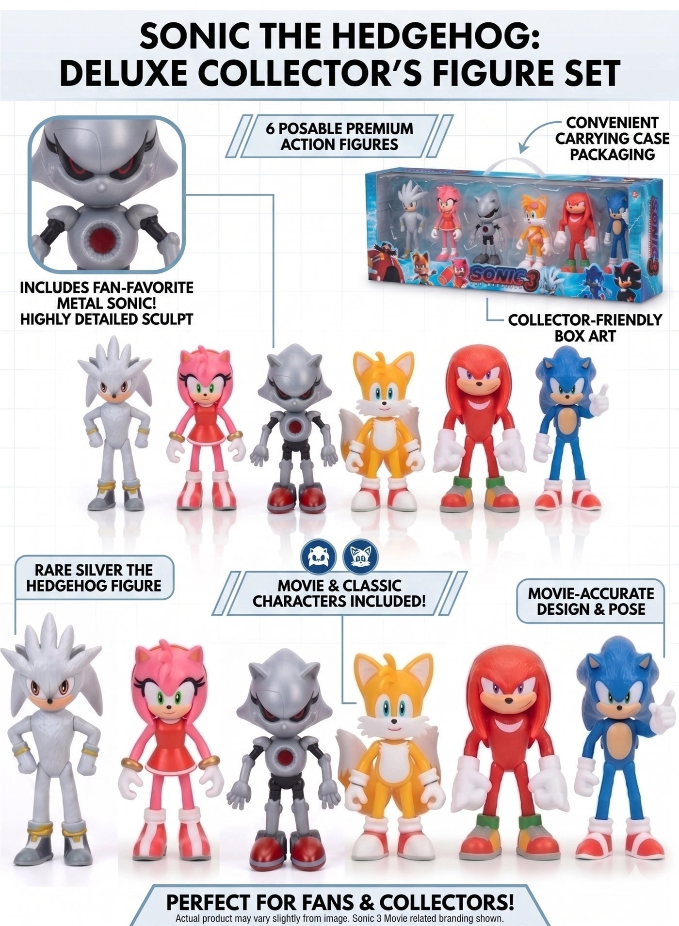 Sonic + Silver + Amy Rose + Metal Sonic + Tails + Knuckles - Sonic - 3+ Years 6 pieces