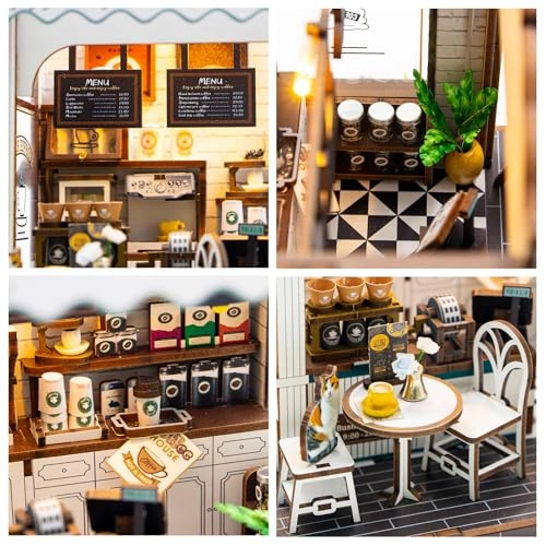 Miniature Wooden Dollhouse Building Kit - 3D Mini Coffee House