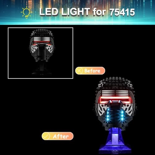 LED Light Kit for Lego 75415 Kylo Ren Helmet - White Battery Powered