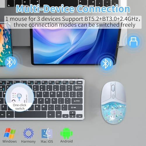 Aqua Mouse with Liquid Quicksand Sequins - Bluetooth USB