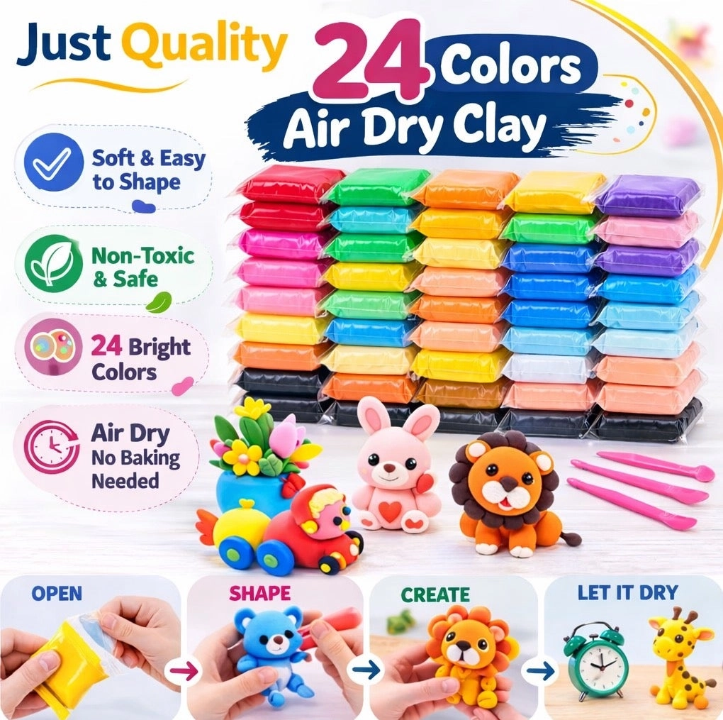Just Quality Modeling Clay Set - 3 Tools Non-Toxic 24pcs.