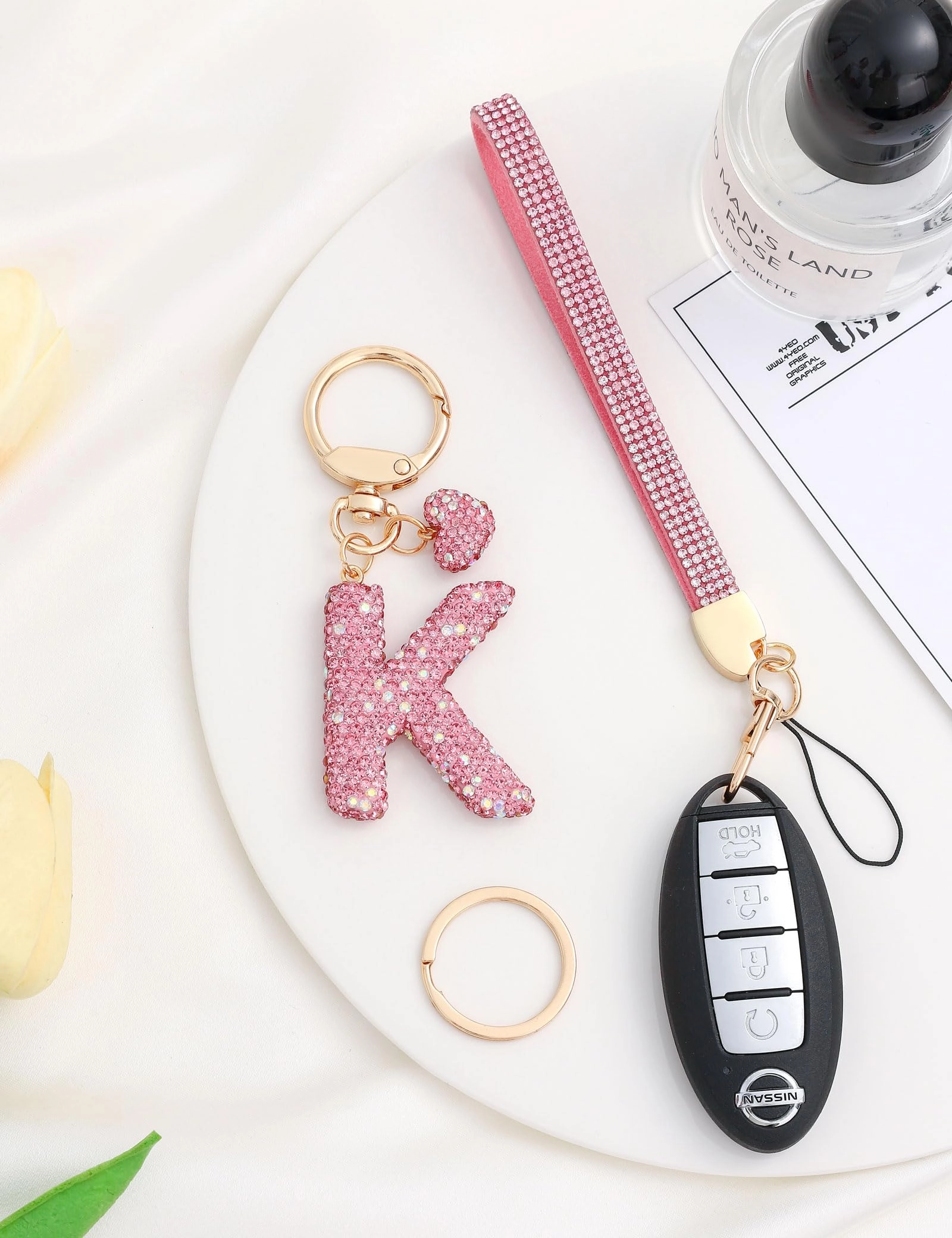 Initial Keychain - L Purple Rhinestone