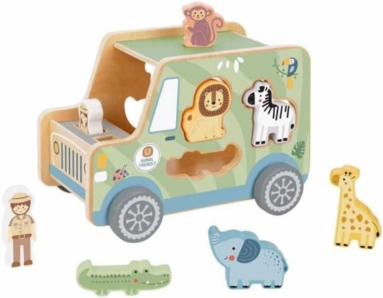Tooky Toy Animal Jeep Wooden Shape Sorter - Suitable for 2 years & above 9 Pcs