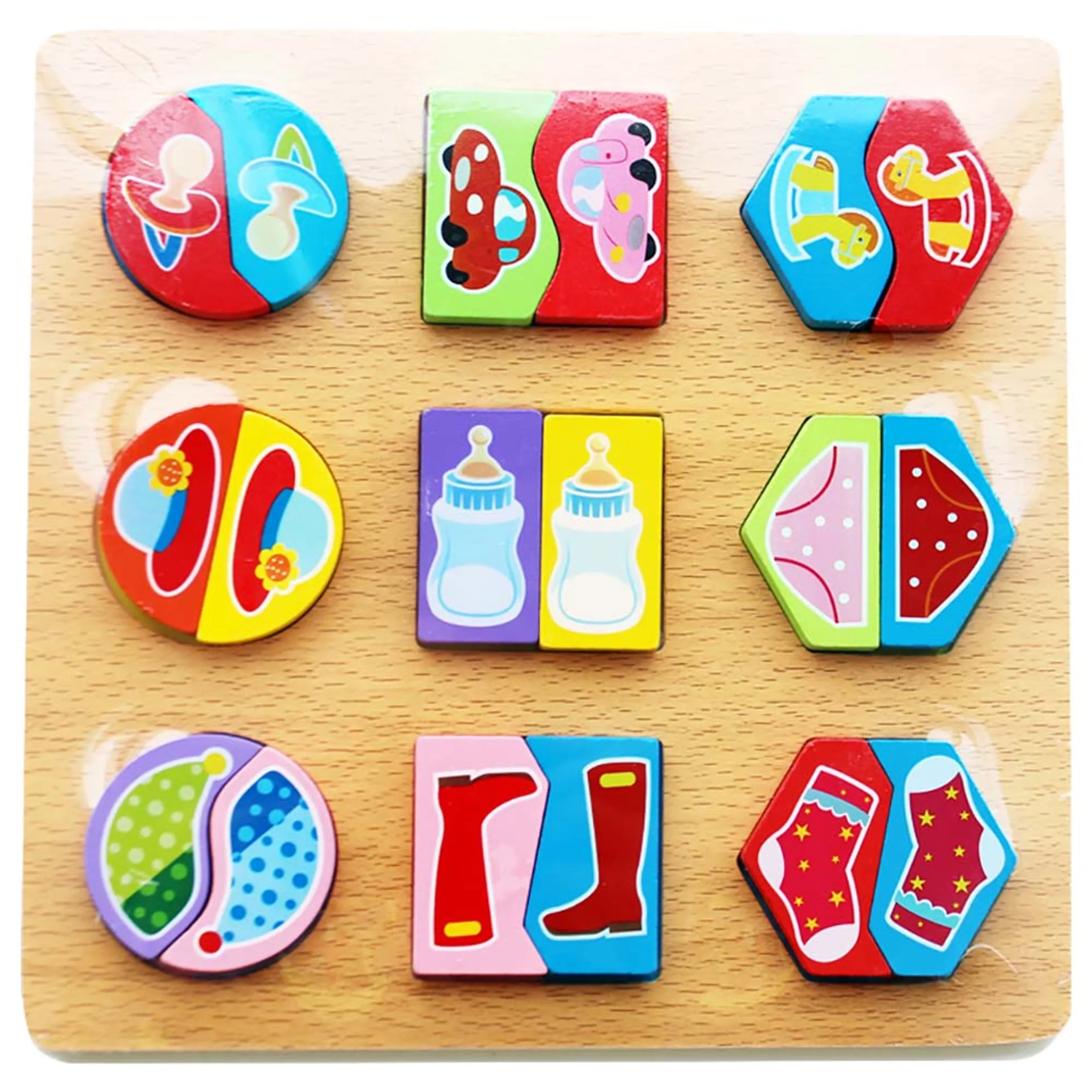 UKR Wooden Paired Shape Puzzle - Suitable for 2 years and above 9 pieces