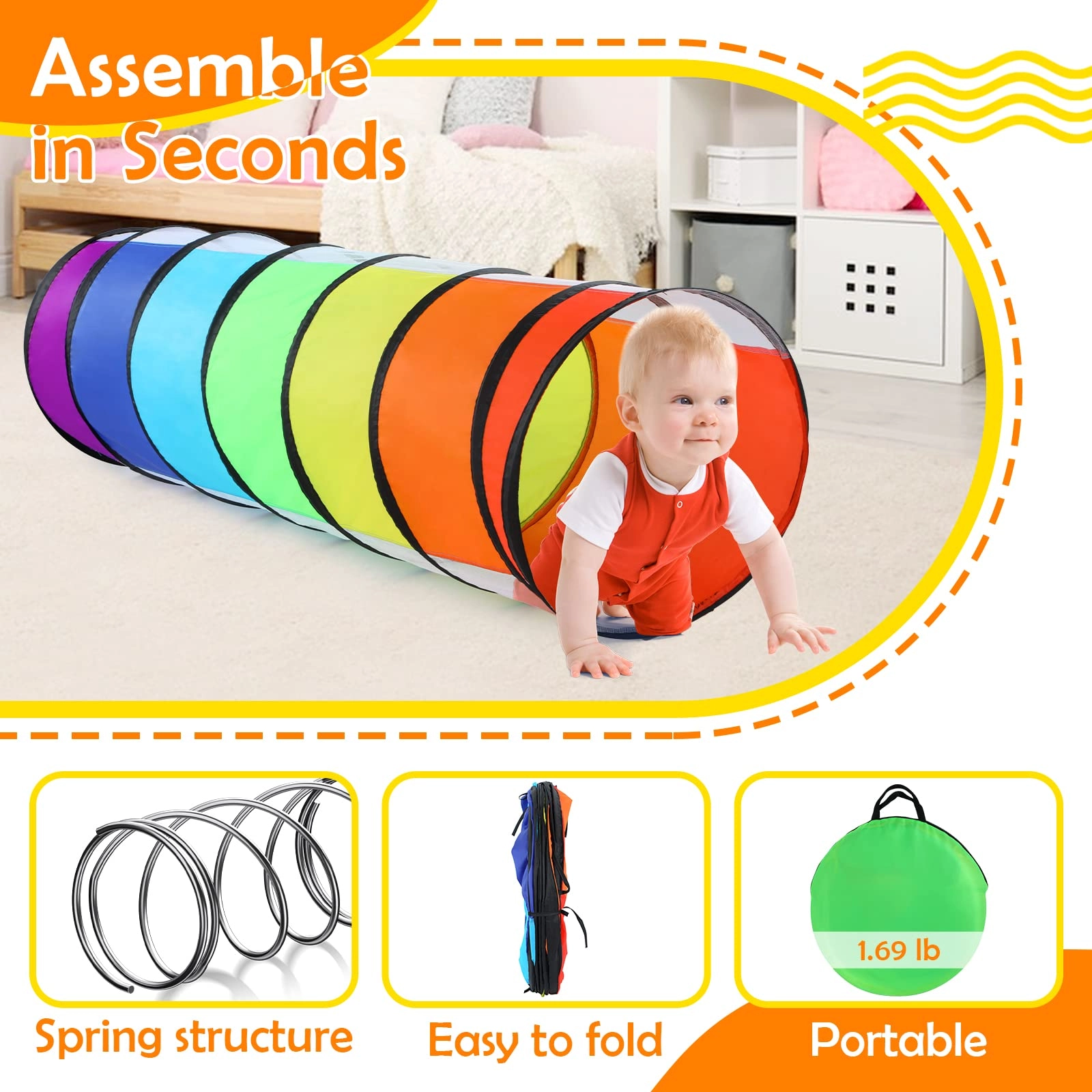 Kids Play Tunnel - Colorful Pop Up Rainbow