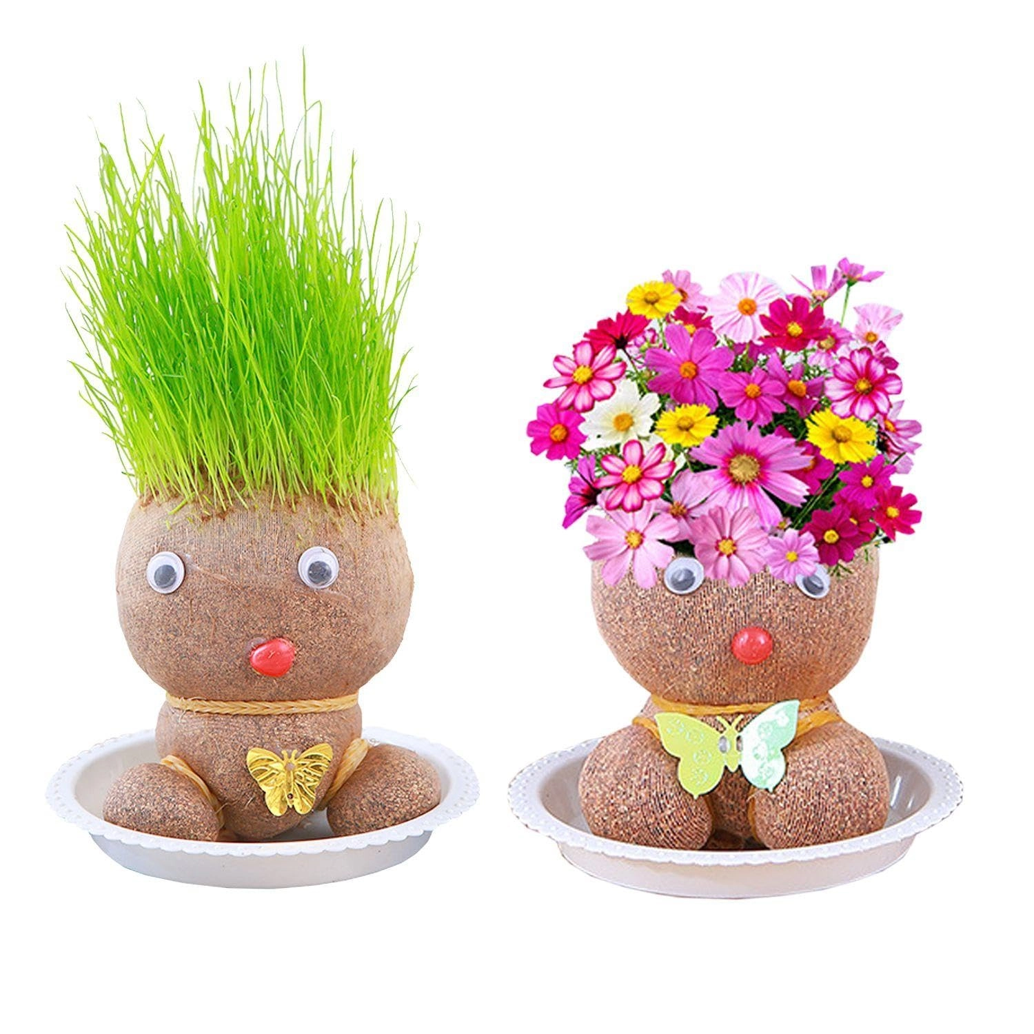 CWPFVQA Plant Growing Doll - 2pcs Grass 10 x 8 cm + Tray - white 11 cm