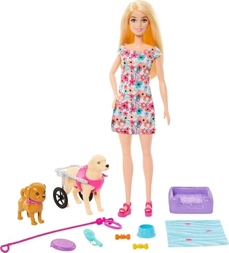 Barbie Doll - Puppy and Dog with Wheelchair Pet Accessories Ages 3+