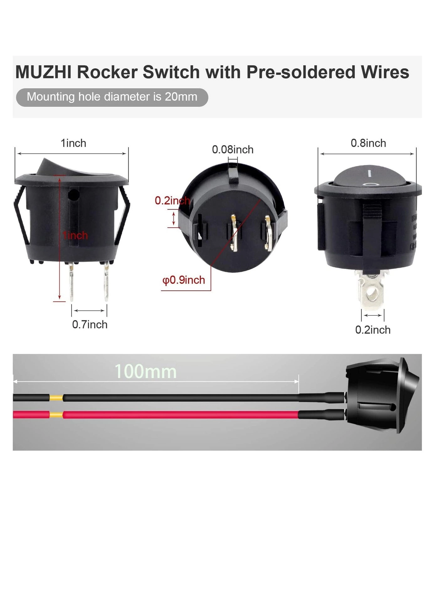 KCD1 Mini Round Rocker Switch - 10 pcs