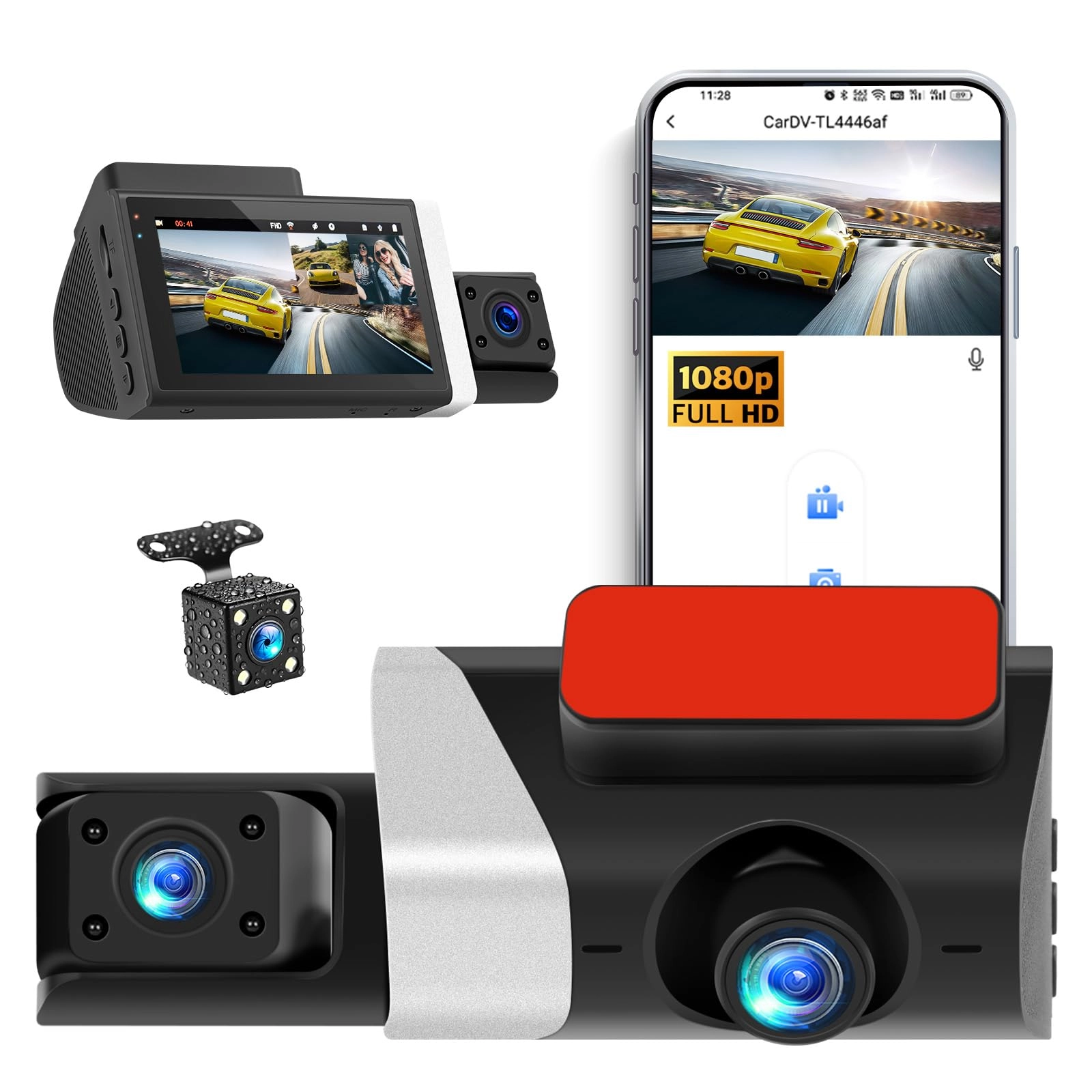 GOHHDL 3 Channel Dashcam - 1080P front 480P rear 480P interior
