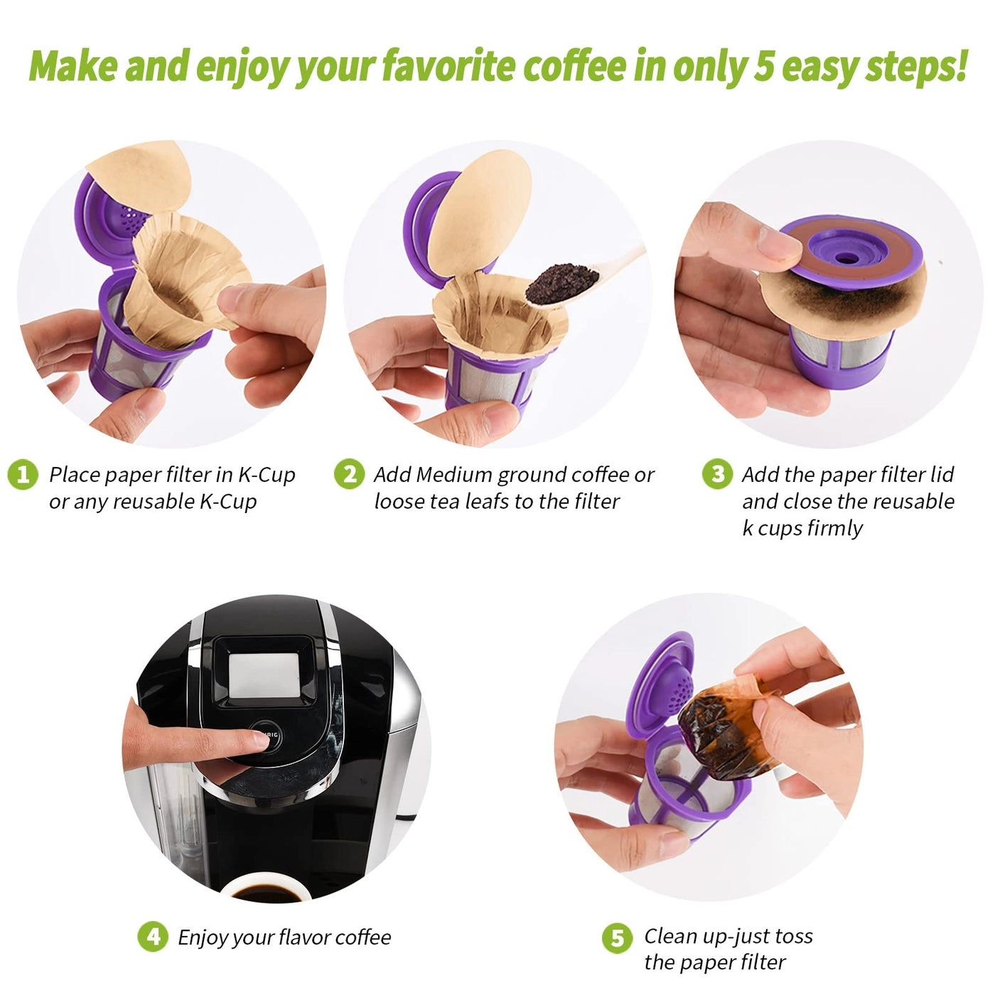 K Cup Disposable Paper Filters - Unbleached With Lid