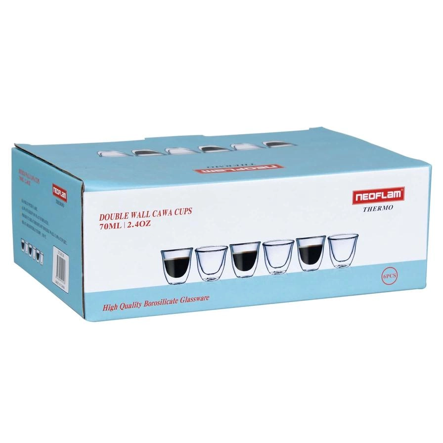 Borosilicate Double Wall Cawa Glass Tumbler - 6 pcs - 70 ml