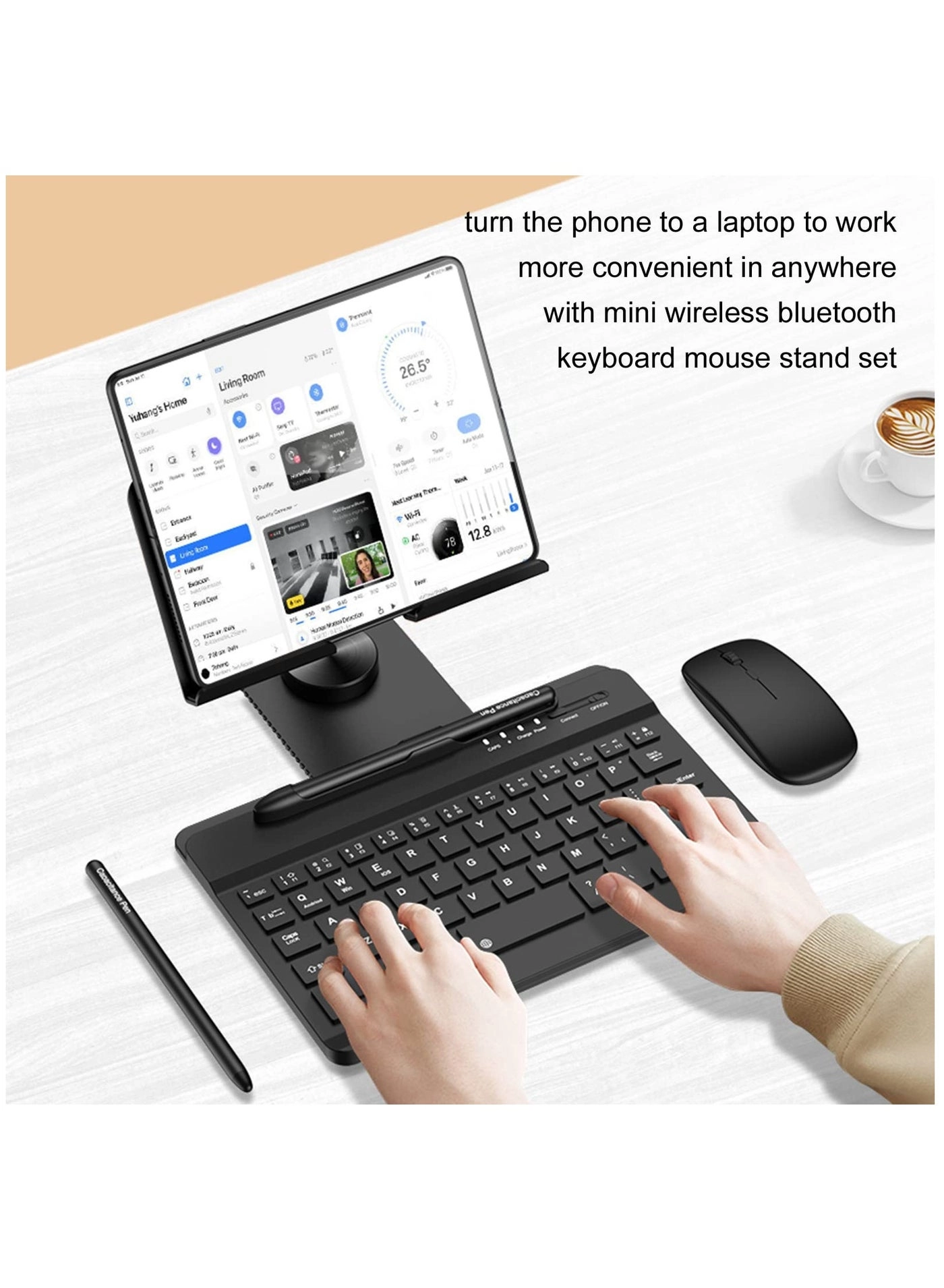 Mini Wireless Bluetooth Keyboard - Detachable + Wireless Bluetooth Mouse + Adjustable Phone Stand - 360 degrees Rotating Foldable + Capacitive Pen + S Pen Holder for Samsung Galaxy Z Fold 4/3/2
