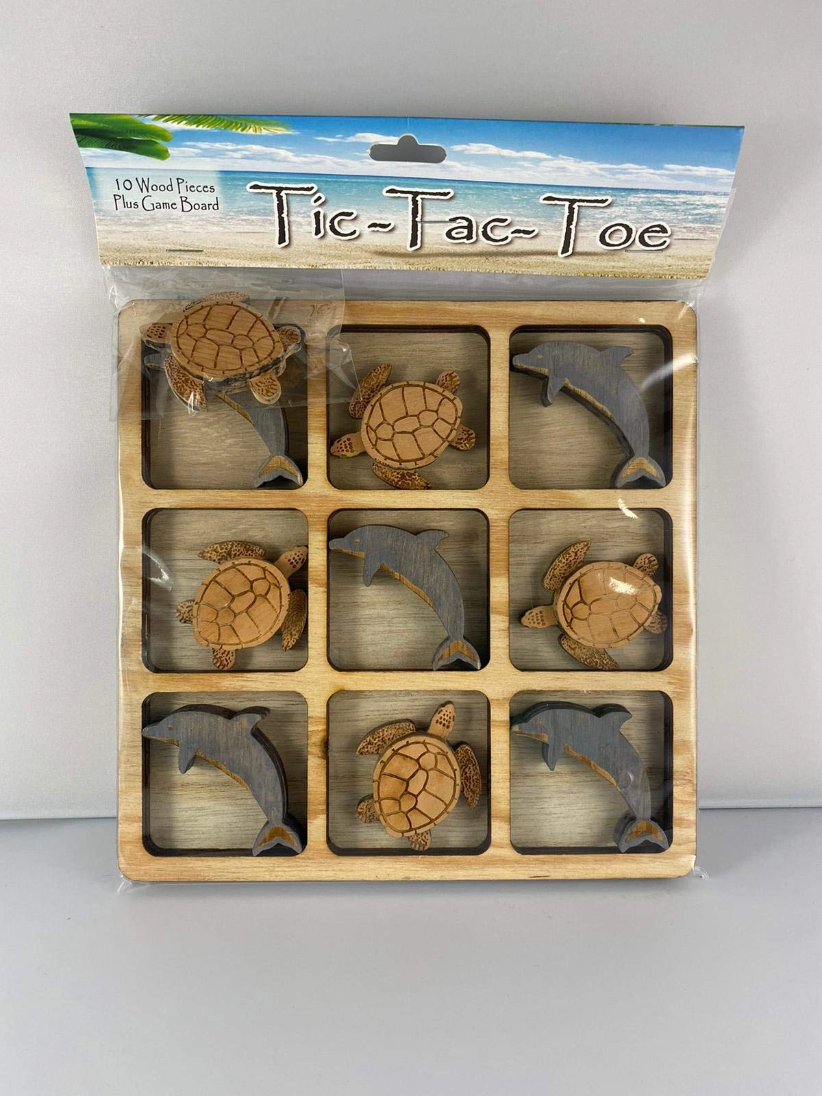 My Pet Elephant Tic Tac Toe - Dolphin and Turtle Design Wood