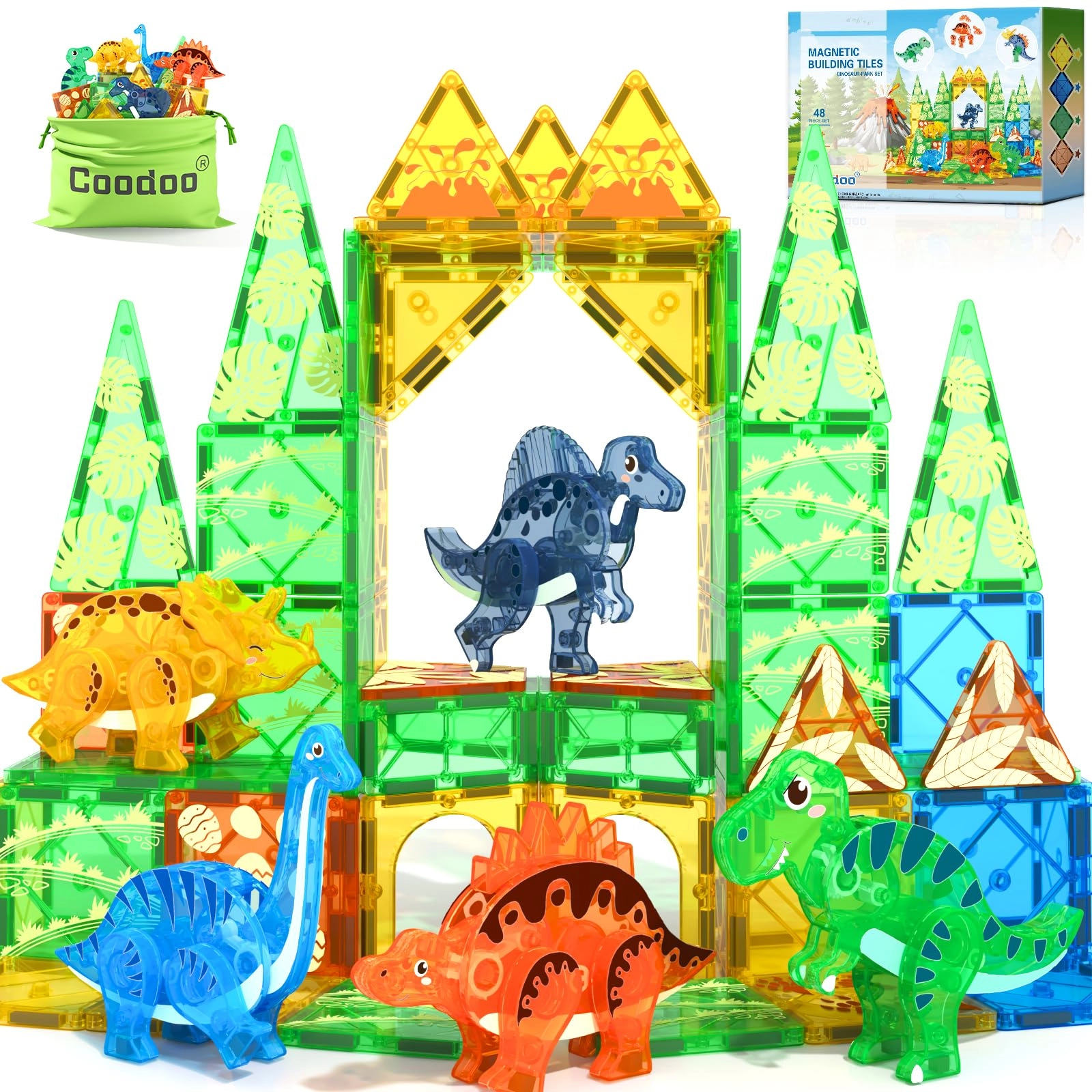 Dinosaur Toys Magnetic Tiles - 3-5 5-7 3+ Years Old