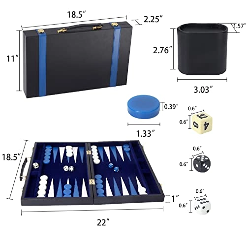 Backgammon Set - Leather-black&blue Medium