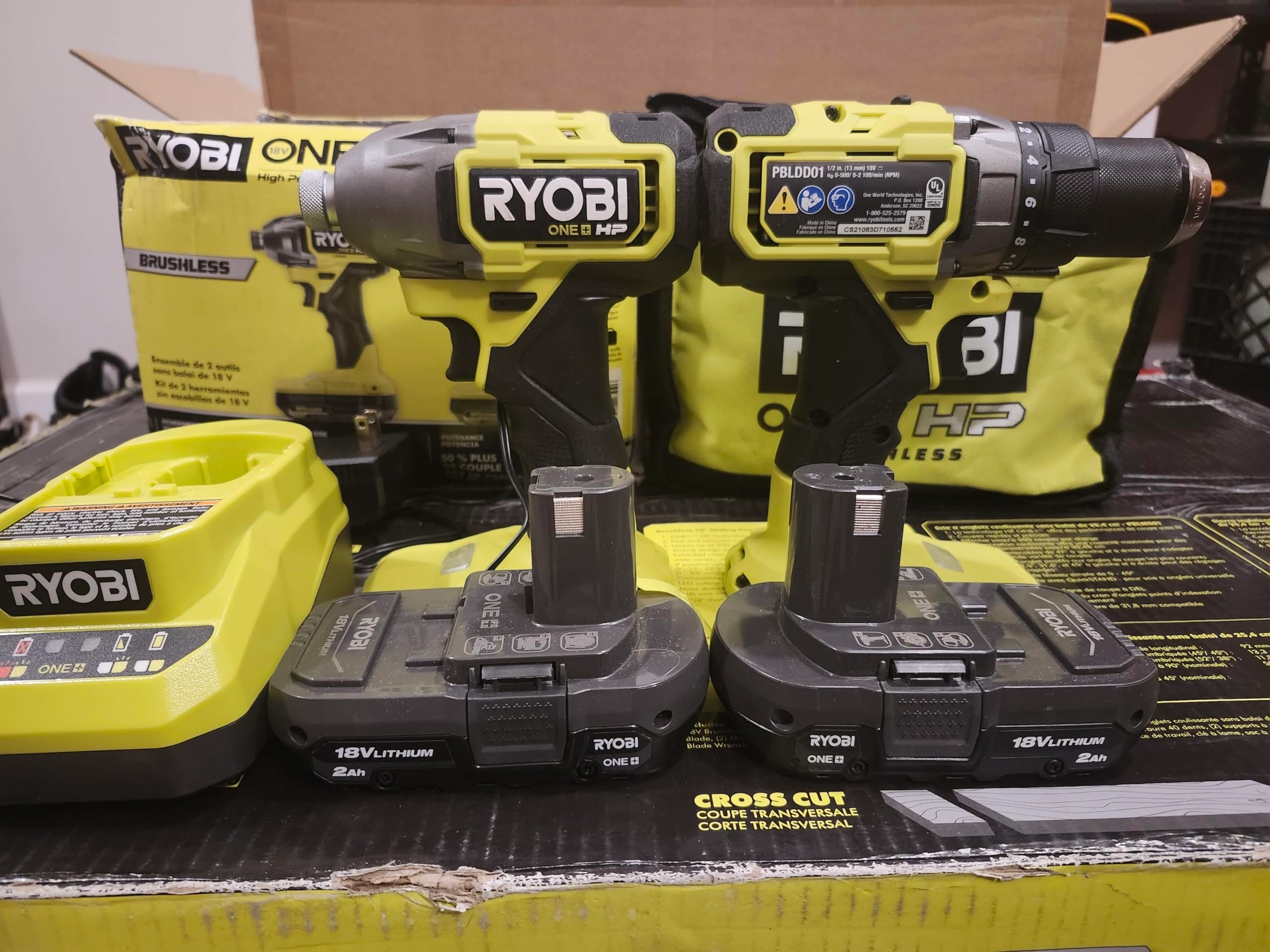 Ryobi 18V Compact Brushless 1/2" Drill/Driver + 18V Compact Brushless Impact Driver - 1.5Ah 18V