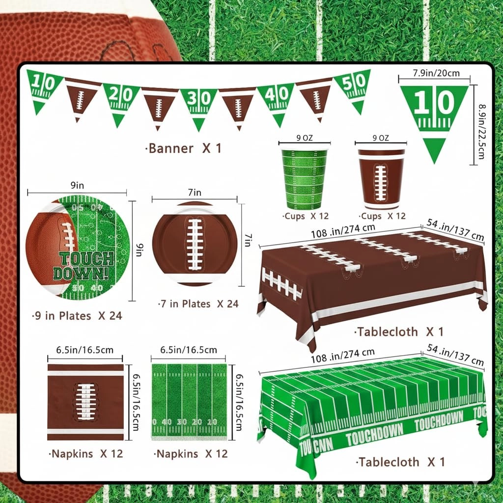 Football Party Supplies Kit - Serve 24 Birthday