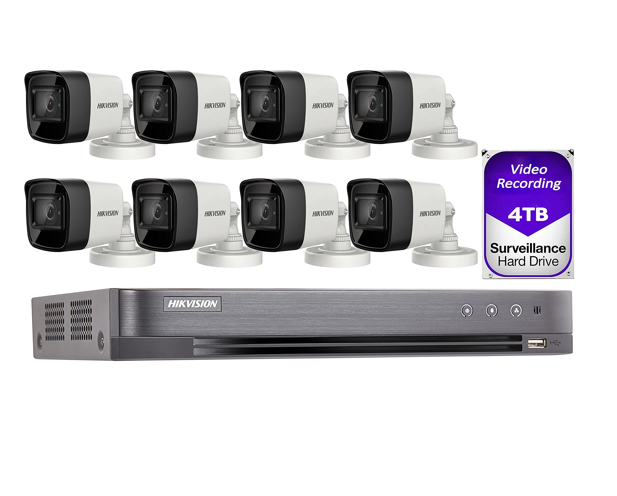 Hikvision DS-7208HQHI-K1S - 8CH + Hard Disk Drive - 4TB + Mini-Bullet Camera - 5MP 2.8mm