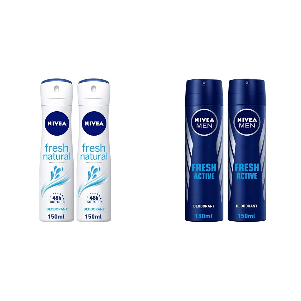 NIVEA Deodorant Spray - Fresh Ocean Aqua 2x150ml + Antiperspirant Spray - Fresh Active Fresh 2x150ml
