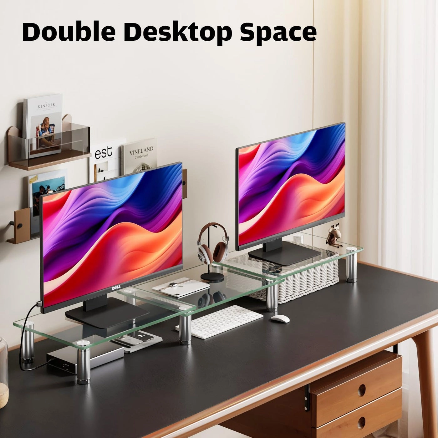 Dual Monitor Stand - two 13" to 34" 50x50mm 75x75mm 100x100mm