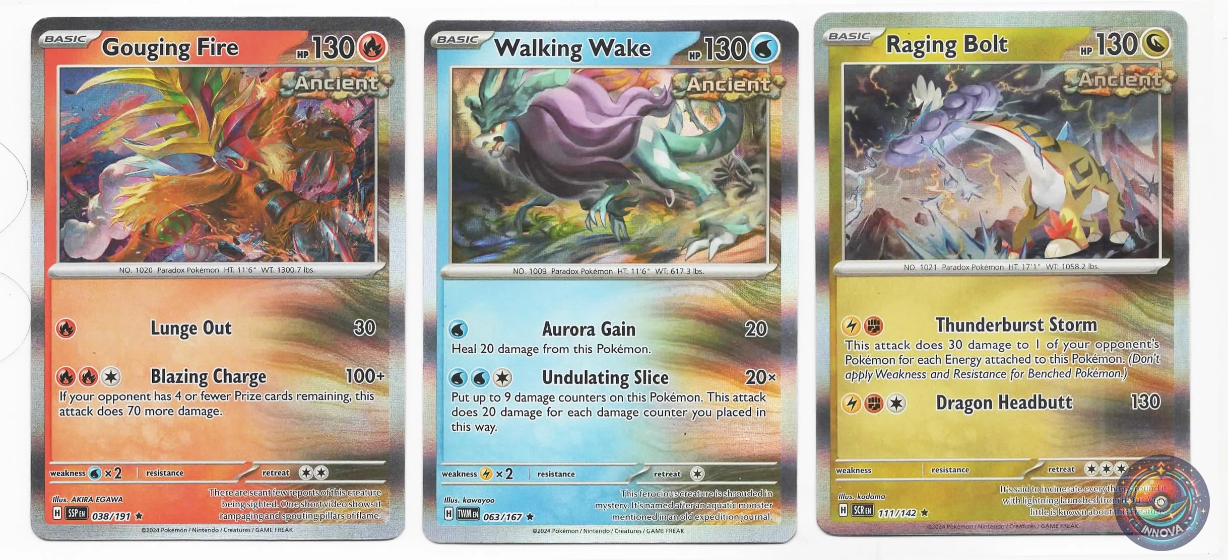 Pokémon Gouging Fire + Walking Wake + Raging Bolt + Surging Spark Legendary Ancient Card Lot