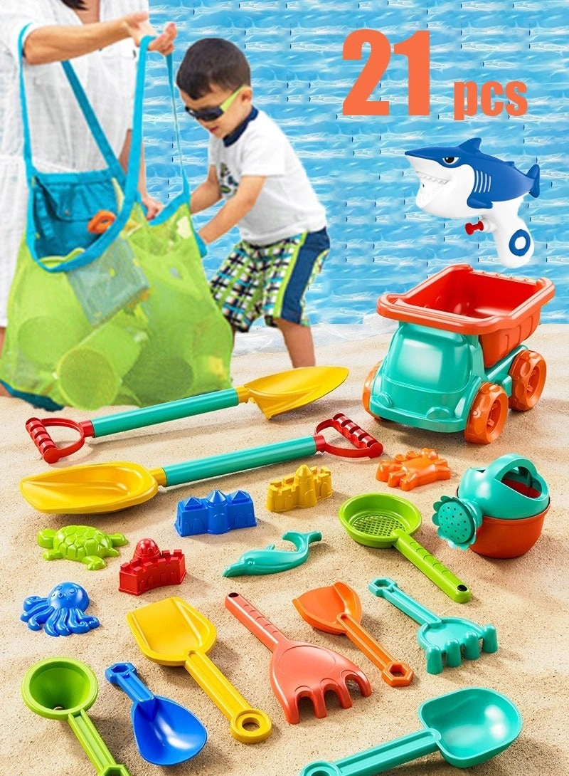 Sand Castle Building Beach Toys - 21 Piece Mesh Bag Bundle