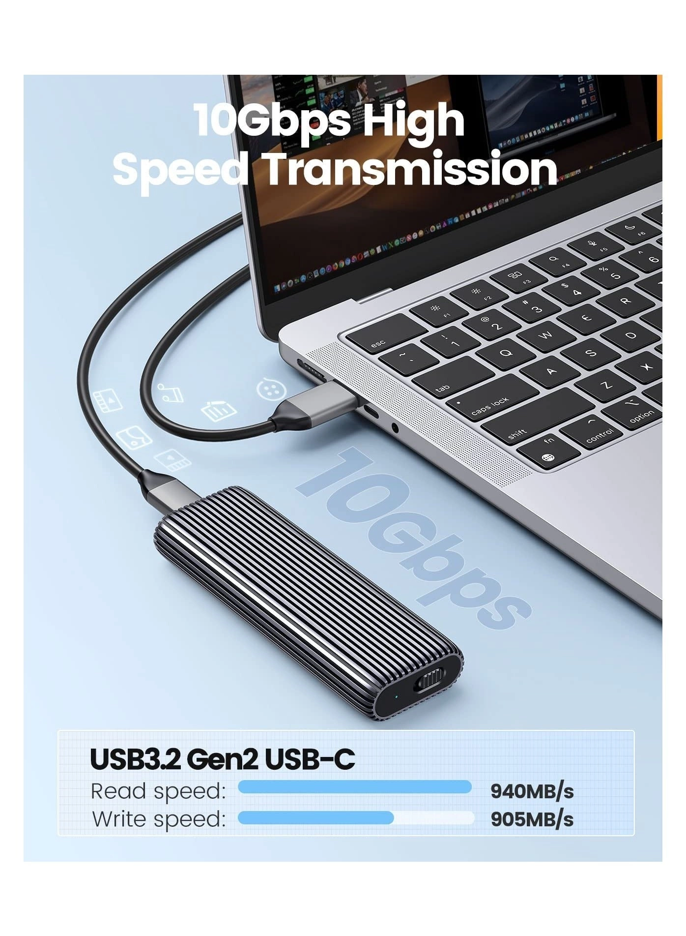 M.2 SSD Enclosure - NVMe SATA Dual Protocol 10Gbps USB-C/A