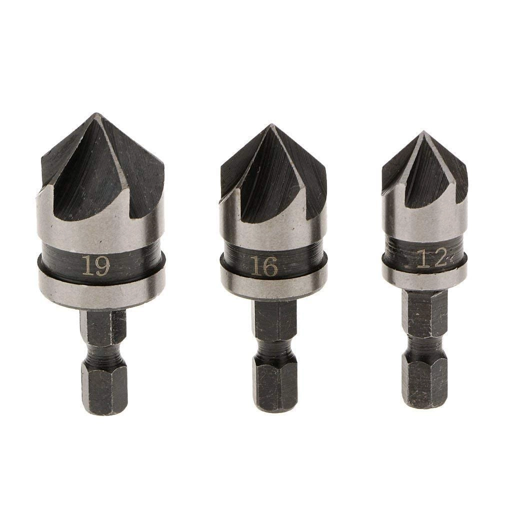 Hetkrishi Countersink Chamfer Drill Bit Set - 12mm 16mm 19mm Hex Shank
