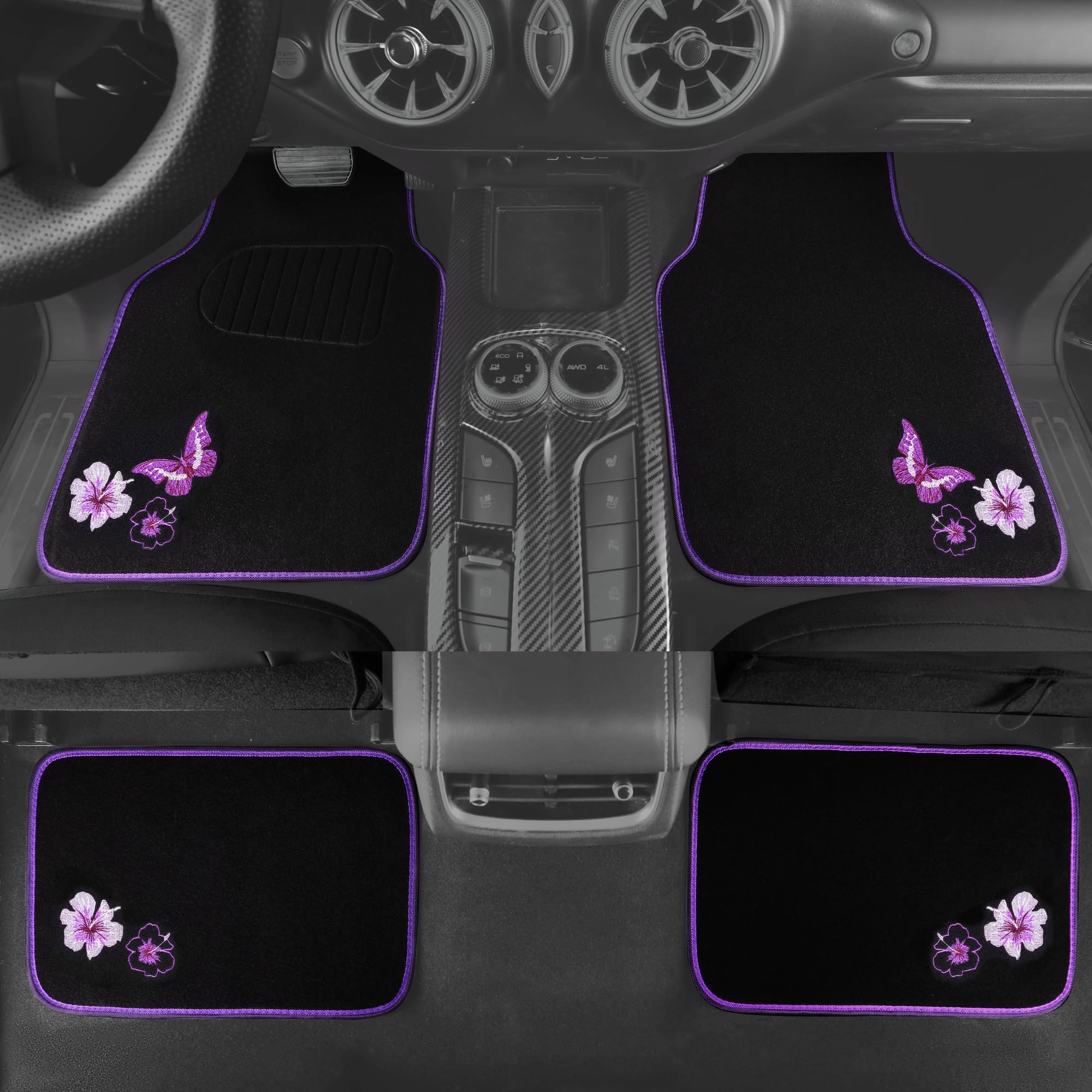 Embroidery Butterfly and Flower Car Floor Mats
