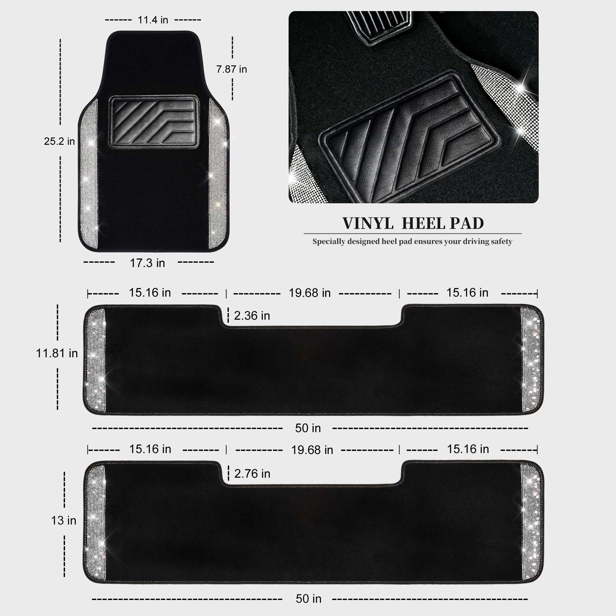 Bling Diamond Car Mats - 4.0 Count Universal Fit
