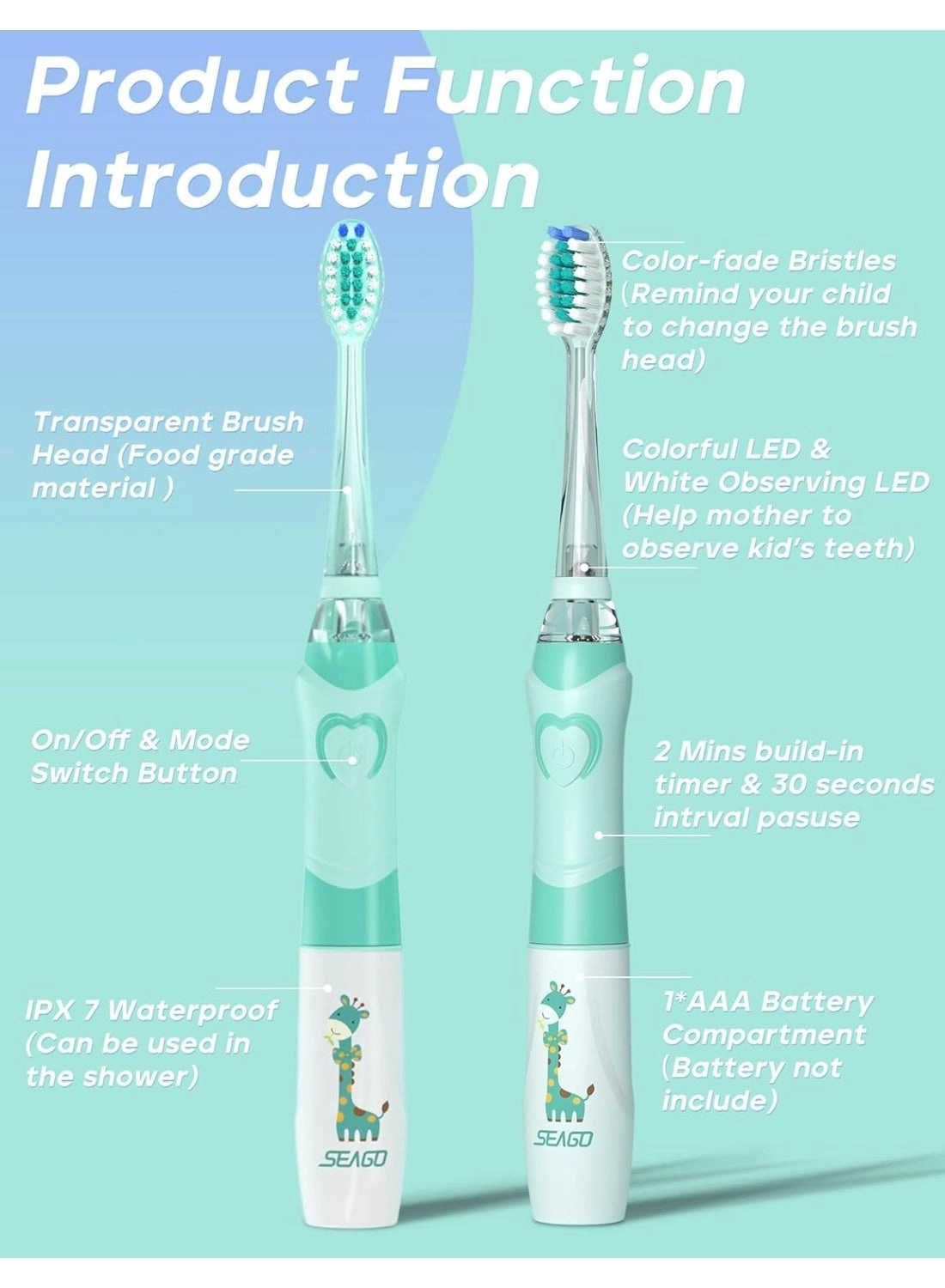 SG-2159 - 8 Soft Toothbrush Heads LED Light 2-Minute Timer