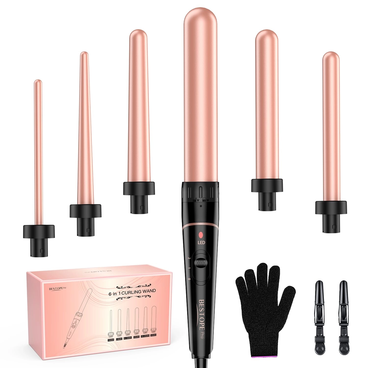 bestope pro Long Barrel Curling Iron Wand Set - 0.35-1.25 Inch