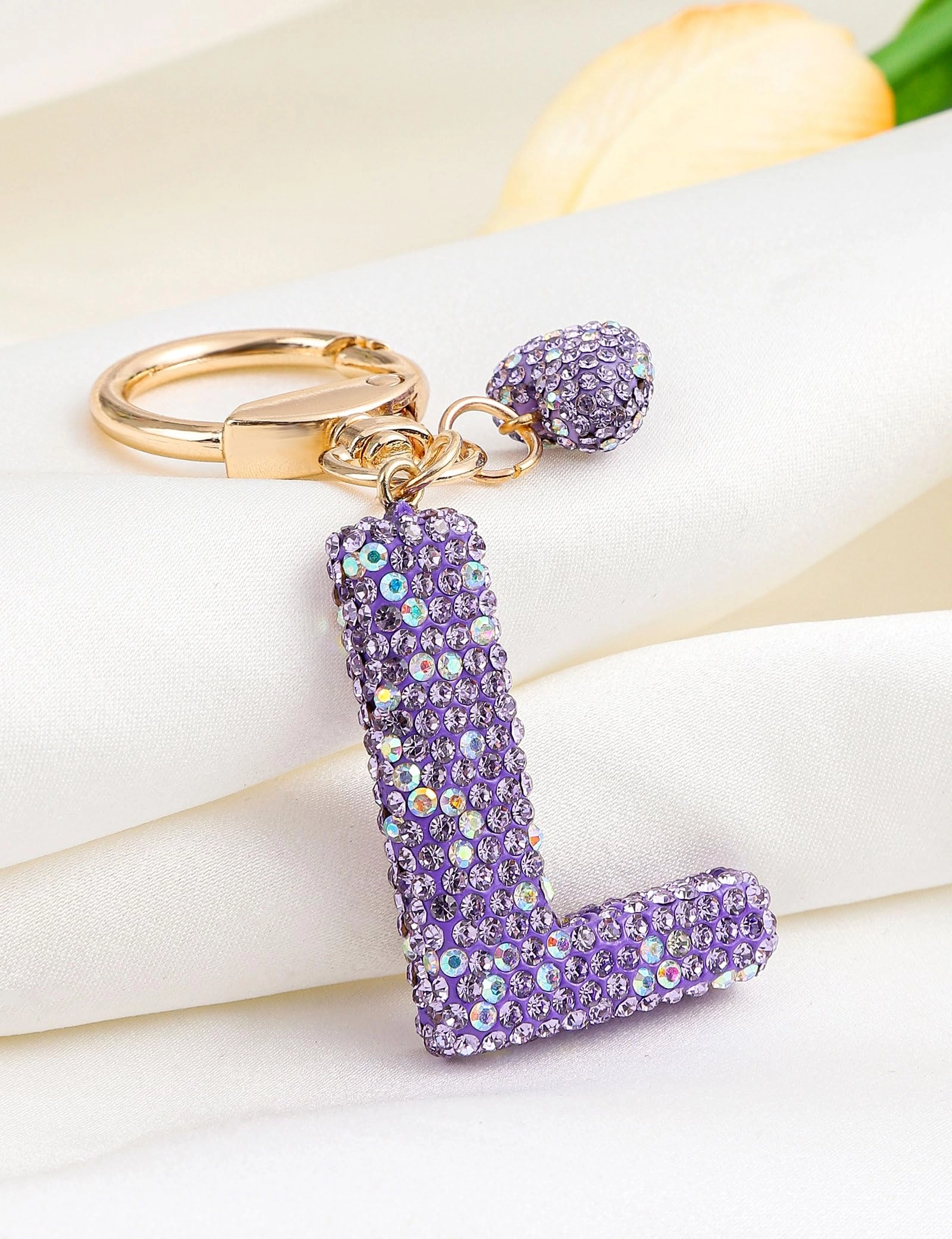 Initial Keychain - L Purple Rhinestone