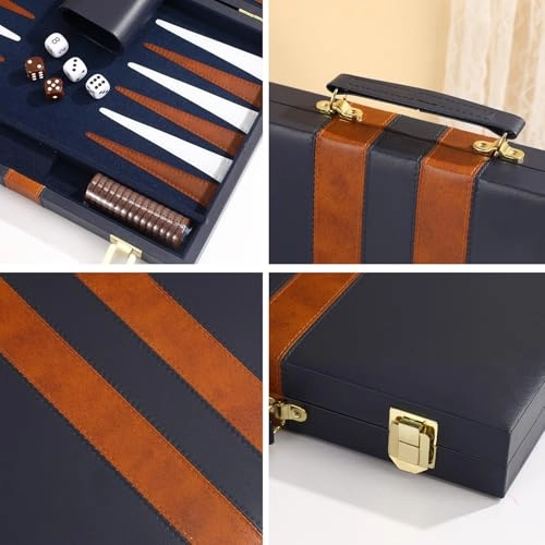 Backgammon Set - Blue 15inch PU Leather