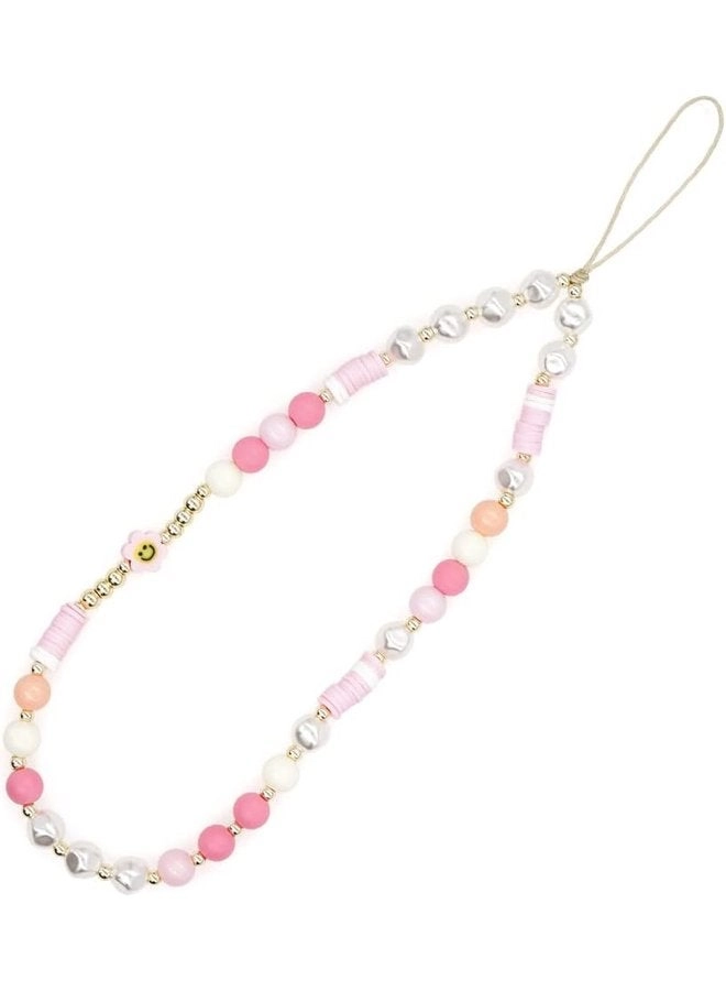 Oasisgalore Beaded Phone Lanyard - Kawaii Smiley Rainbow Pearl