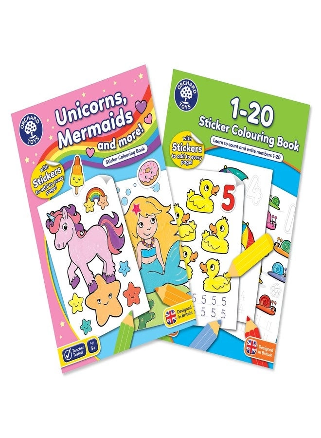 Orchard Toys Unicorns Mermaids and 1 to 20 Numbers Activity Sticker Book 2 pcs