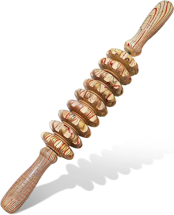 AMF Tech Handheld Wooden Massager Roller - 9 Rollers Portable