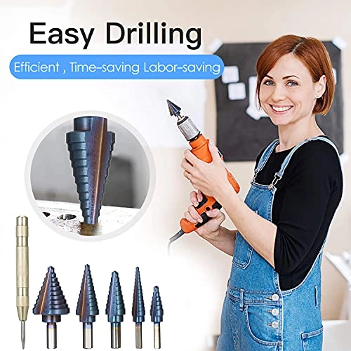 Step Drill Bit - 5pcs HSS + Automatic Center Punch