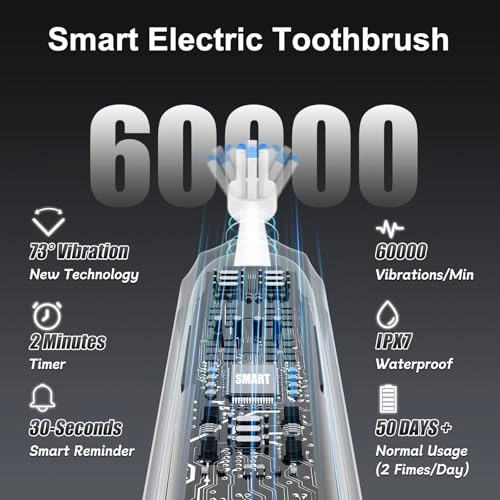 Sonic Electric Toothbrush - 60,000 VPM 73° Oscillation 50+ Days Battery Life