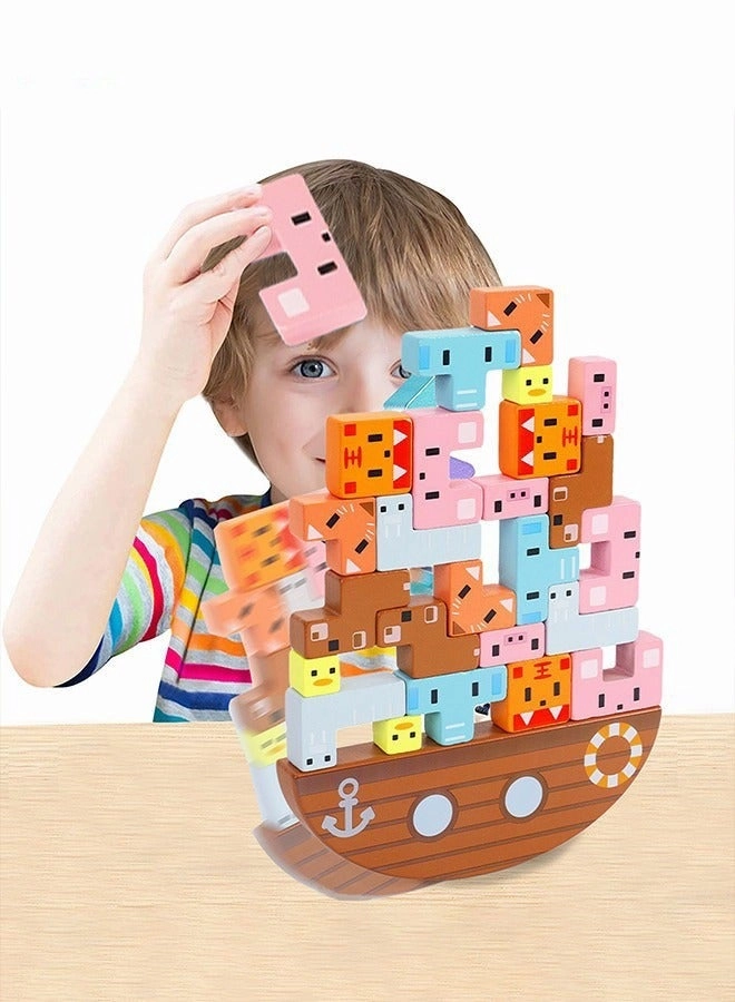 DURKU Wooden Animal Blocks Stacking Toy - 24 pieces